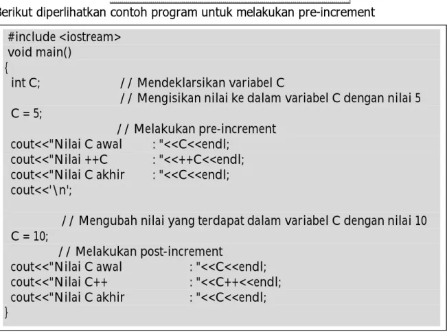 Gambar 12. Program pre-increment 