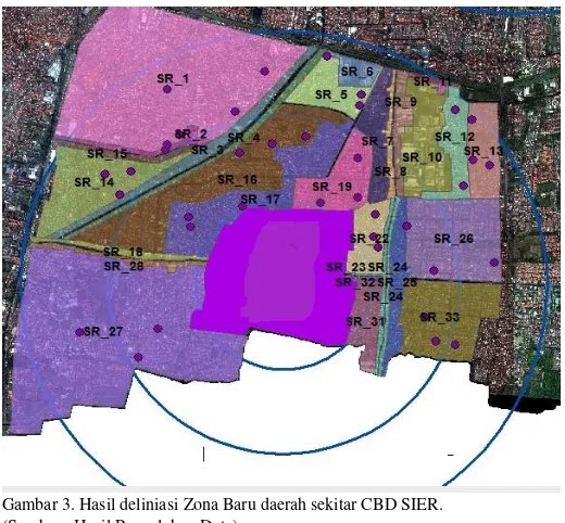Gambar 3. Hasil deliniasi Zona Baru daerah sekitar CBD SIER. 