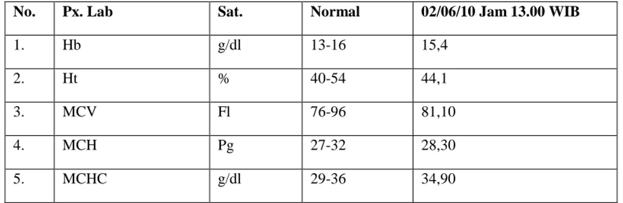 Tabel 3.5 Hasil pemeriksaan laborat penunjang oksigenasi