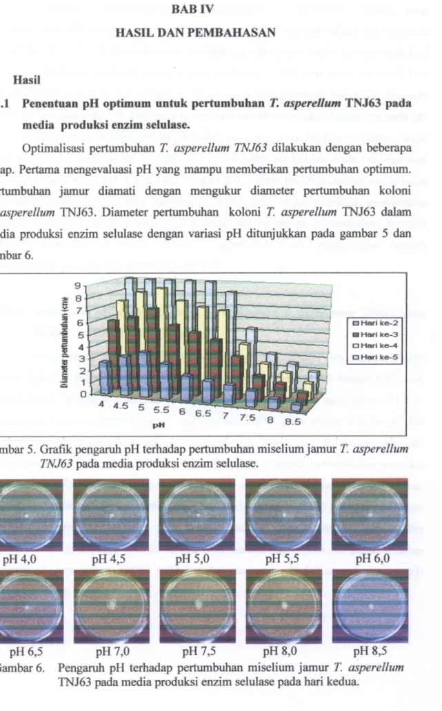 Gambar 5. Grafik pengaruh pH terhadap pertumbuhan miselium jamur T. asperellum  TNJ63 pada media produksi enzim selulase