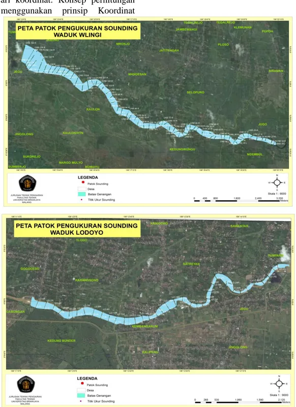 Gambar 6.  Peta Patok Pengukuran Sounding Waduk Wlingi dan Lodoyo Hasil Digitasi 