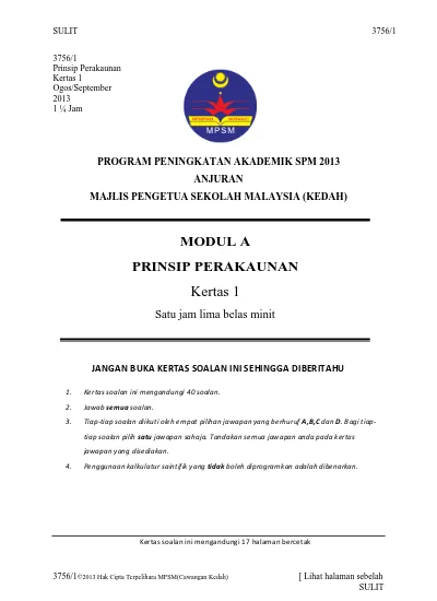 MODUL A PRINSIP PERAKAUNAN Kertas 1