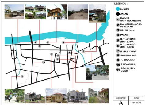 Gambar 1. Peta identifikasi karater elemen lanskap Melayu kawasan Bandar   Senapelan 