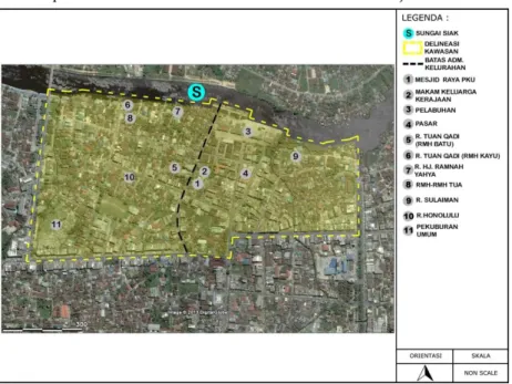 Gambar 2. Peta delineasi area bersejarah kawasan Bandar Senapelan pelestarian yaitu melalui 