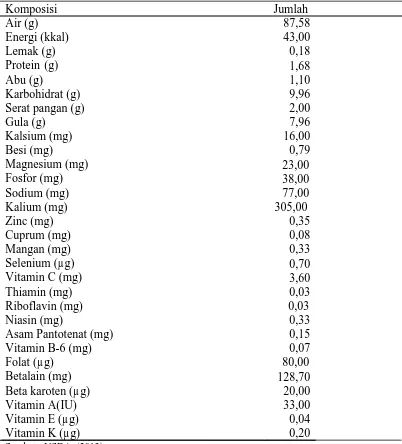 Tabel 1. Komposisi gizi pada bit merah per 100 g bahan 