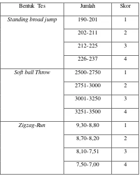 Tabel 3.1. Kriteria Penilaian Tes Motor Ability 