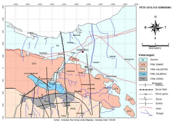 Gambar  2.  Peta Geologi Semarang yang disederhanakan (Thanden et al., 1996) 