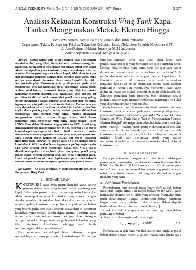 Analisis Kekuatan Konstruksi Wing Tank Kapal Tanker Menggunakan Metode Elemen Hingga