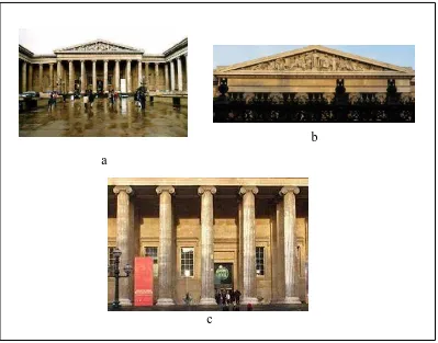 Gambar 2.3 (a) pintu masuk British Museum London (b) pedimen bergaya 