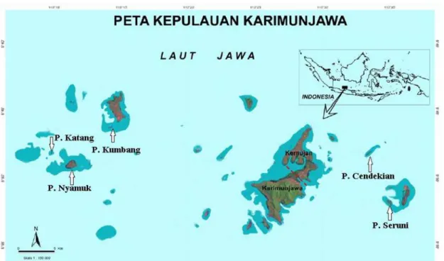 Gambar  4.  Kepulauan  Karimun  Jawa  dan  lokasi  pulau-pulau  yang  dilakukan  pengambilan  sampel