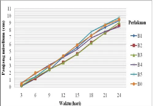 Gambar. 1.  Grafik pengamatan pertumbuhan miselium jamur tiram putih (Pleurotus ostreatus) pada kultur F1
