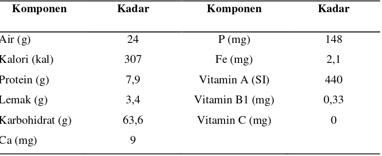 Tabel 2.1. Kandungan Komponen dalam 100 g Jagung Kuning Panen Baru 