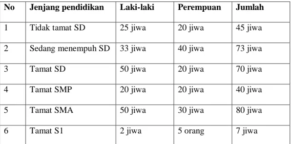 Tabel Tingkat Pendidikan Masyarakat Lingkungan IV Kelurahan Tanjung  Tiram 