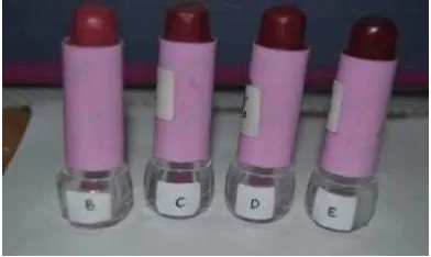 Gambar 2. Lipstik hasil formula B,C,D dan E 