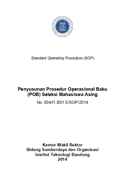 Penyusunan Prosedur Operasional Baku (POB) Seleksi Mahasiswa Asing