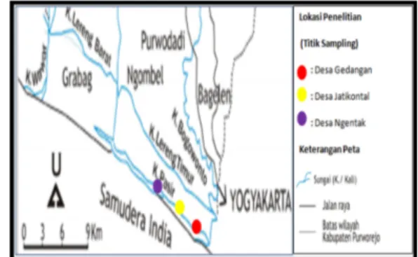 Gambar 1 Lokasi stasiun penelitian di kawasan  mangrove Kabupaten Purworejo, Jawa Tengah