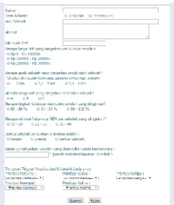 Gambar 5. Tampilan Form pengisian data user dan kriteria sekolah 