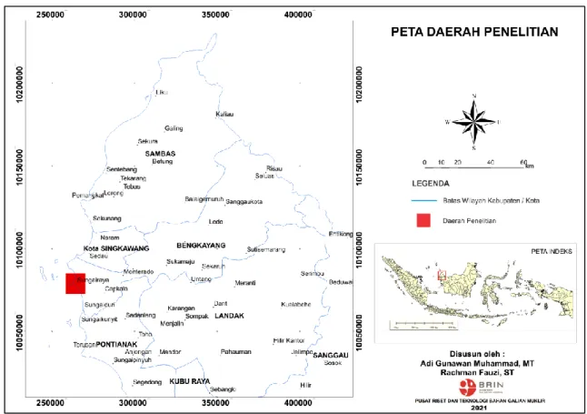 Gambar 1. Peta daerah penelitian di Kalimantan Barat (kotak merah). 