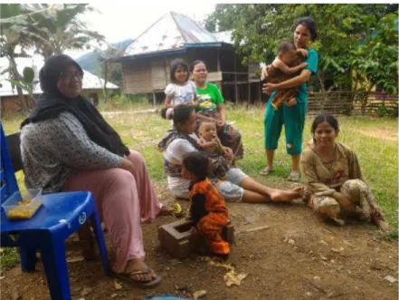 Gambar 7. Perempuan mengasuh anak di lokasi studi Desa Seberang Sungai,  Kabupaten Merangin  