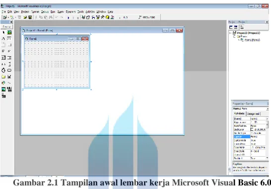 Gambar 2.1 Tampilan awal lembar kerja Microsoft Visual Basic 6.0 