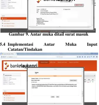 Gambar 10.  Antar muka input catatan/tindakan  5.5  Implementasi Antar Muka Form Surat Keluar 