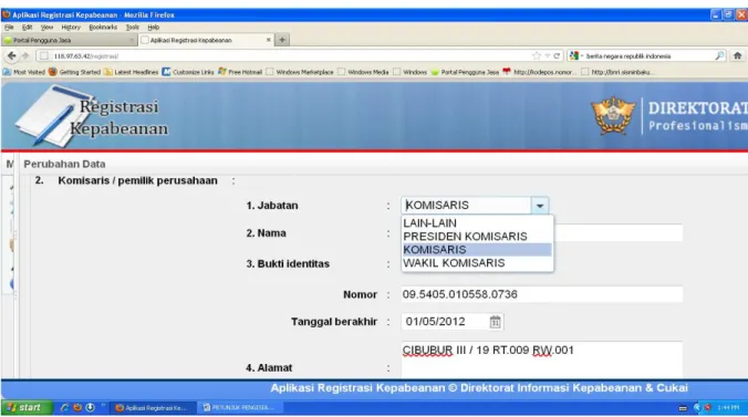 Gambar 12 Contoh Pengisian Jabatan, Nama, Bukti Identitas pada FORM B.2 