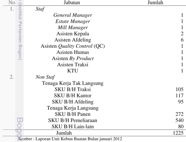 Tabel 6. Jumlah karyawan di PT Inti Indosawit Subur tahun 2012 