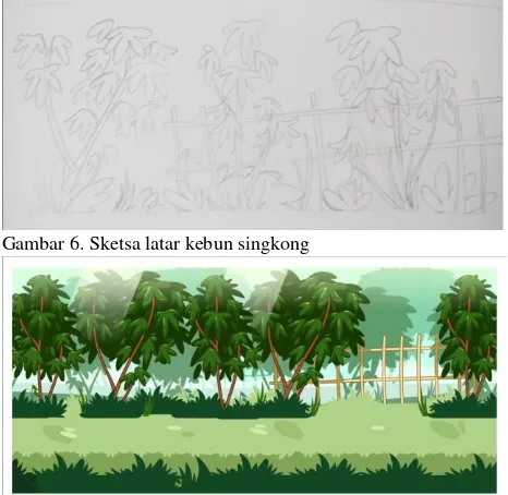 Gambar 6. Sketsa latar kebun singkong 