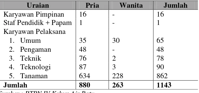Tabel 2.1.  Jumlah Tenaga Kerja PTPN IV Kebun Air Batu 