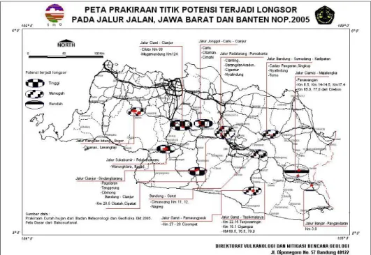 GAMBAR 1.  Peta potensi tanah longsor di Jawa Barat dan Banten (PVMBG, 2005) 