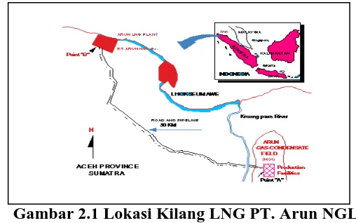 Gambar 2.1 Lokasi Kilang LNG PT. Arun NGL 2.5. Struktur Organisasi 