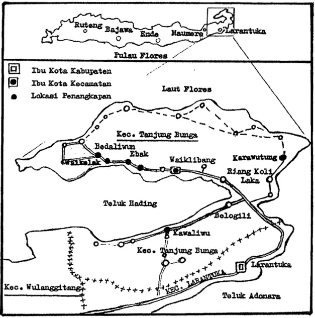 Gambar  1.  Peta Kecamatan  Tanjung Bunga dan Lokasi Penangkapan Nyamuk. 