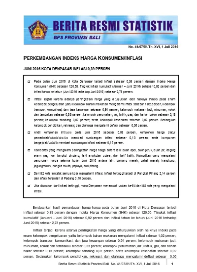 PERKEMBANGAN INDEKS HARGA KONSUMEN/INFLASI