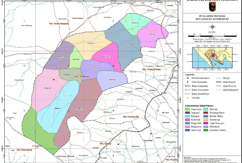 Gambar 1.1 Peta Administrasi Kecamtan Sumberejo Kabupaten Tanggamus 