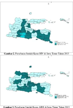 Gambar 2. Persebaran Jumlah Kasus HIV di Jawa Timur Tahun 2013 