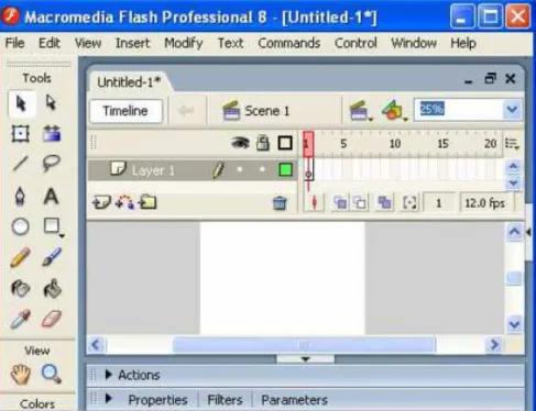 Gambar 2.12 Tampilan area kerja Macromedia Flash 8 