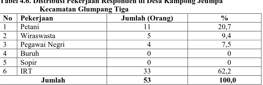 Tabel 4.7. Distribusi Keluarga Responden Berdasarkan Jumlah anggota Keluarga di   Desa Kampong Jeumpa Kecamatan Glumpang Tiga