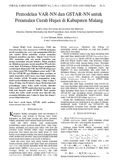 Pemodelan VAR-NN Dan GSTAR-NN Untuk Peramalan Curah Hujan Di Kabupaten ...
