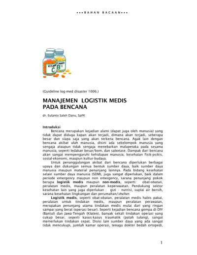 Manajemen Logistik Medis Pada Bencana