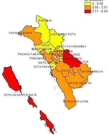 Gambar 1.  Penyebaran angka buta huruf di Provinsi Sumatera Barat 