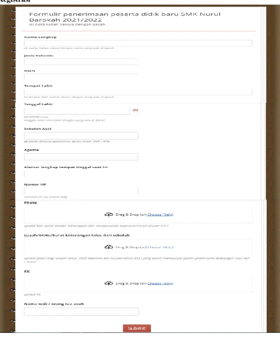 Gambar Implementasi Menu Registrasi Pada Sistem Pengembangan PPDB Berbasis  Web Dengan Google Site 