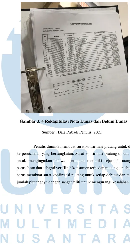 Gambar 3. 4 Rekapitulasi Nota Lunas dan Belum Lunas 