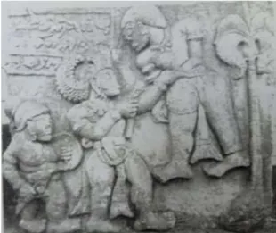 Gambar 4. Relief yang diyakini sebagai sosok Panakawan  pada candi Sukuh 