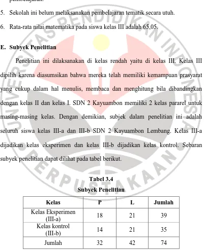 Tabel 3.4 Subyek Penelitian 