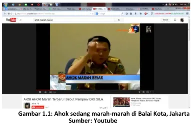 Gambar 1.1: Ahok sedang marah-marah di Balai Kota, Jakarta  Sumber: Youtube 