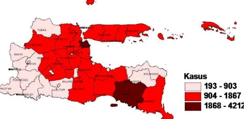 Gambar 1. Persebaran Jumlah Kasus Tuberkulosis di Jawa Timur 
