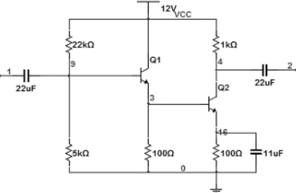 Gambar II.5 Skema diagram dari rangkaian Darlington pada penguat daya 