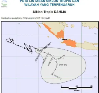 Gambar 1. Peta Lintasan Siklon Tropis Dahlia  ( Sumber : www.bmkg.go.id) 
