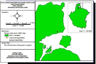 Gambar 1. Peta lokasi pengambilan sampel penelitian di Desa Pulau Kampai, Kabupaten Langkat, Sumatera Utara