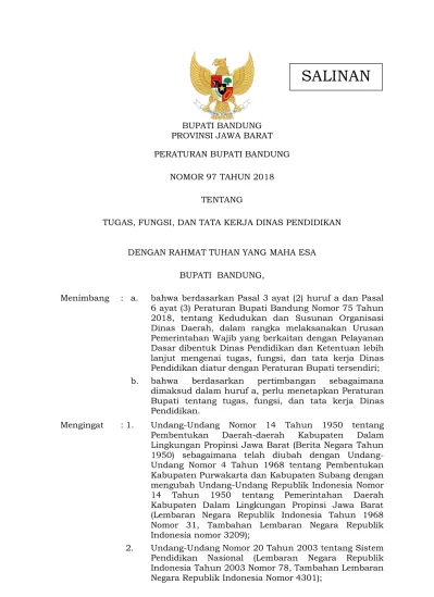 BUPATI BANDUNG PROVINSI JAWA BARAT PERATURAN BUPATI BANDUNG NOMOR 97 ...